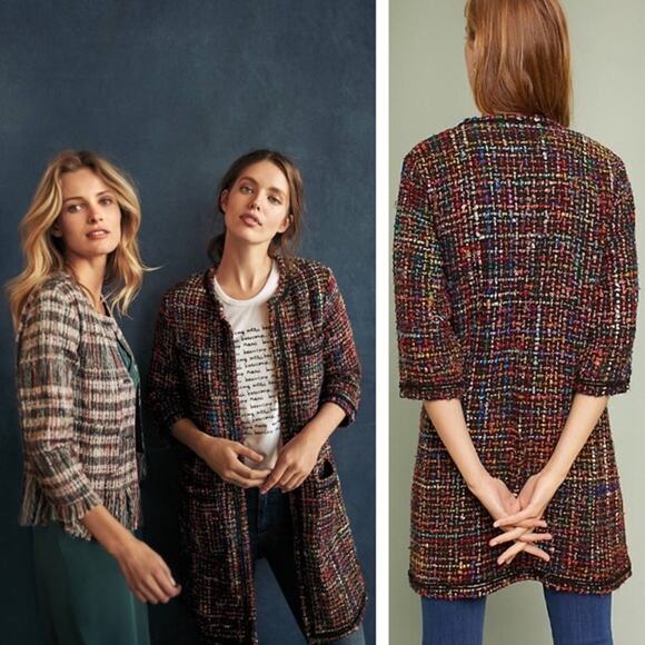 Anthropologie Ett Twa Rainbow Tweed Berwyn Long Jacket Twee Preppy Size XS - Picture 1 of 9